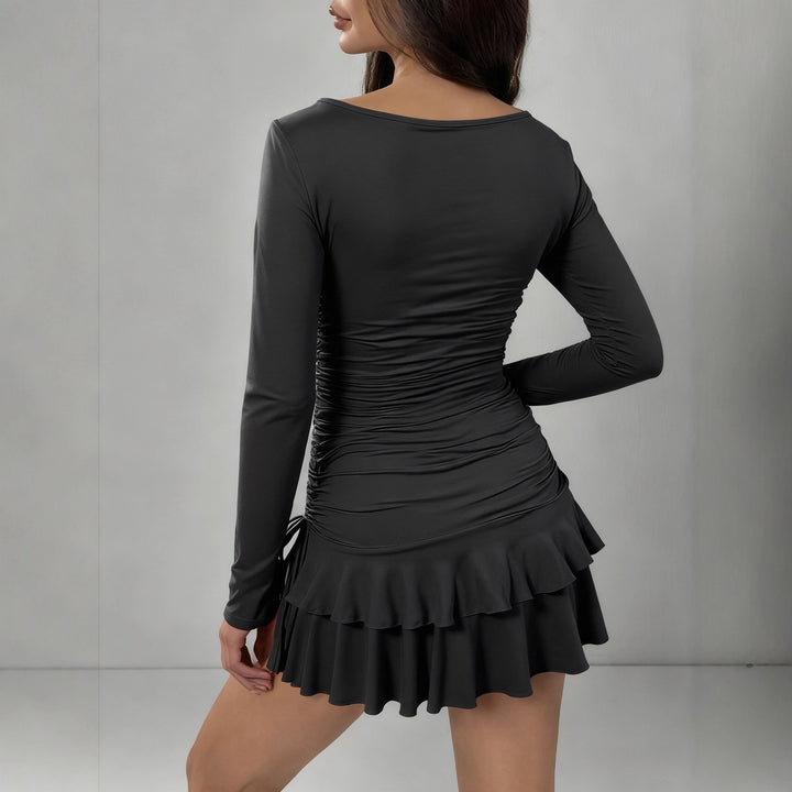 Damen Figurbetontes Minikleid mit Rüschendetails und seitlichen Bindebändern Lisslune