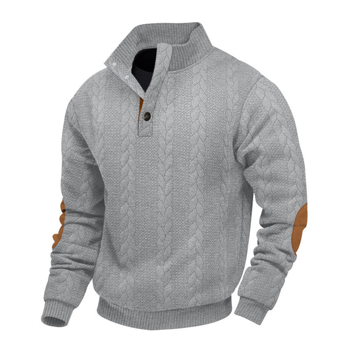 Men's fleece sweater with textured cable pattern and modern stand-up collar Lisslune