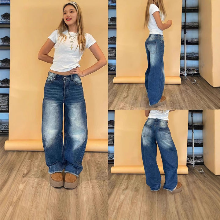 Ladies fashionable wide jeans with a unique cut and high waistband Lisslune