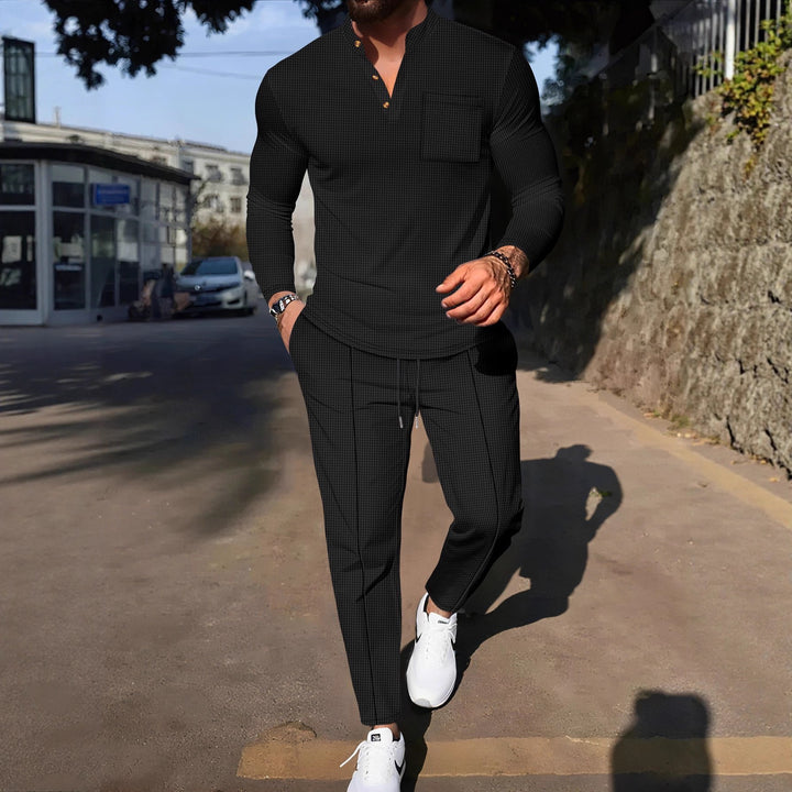 Men's stylish leisure suit set with textured top and comfortable joggers Lisslune