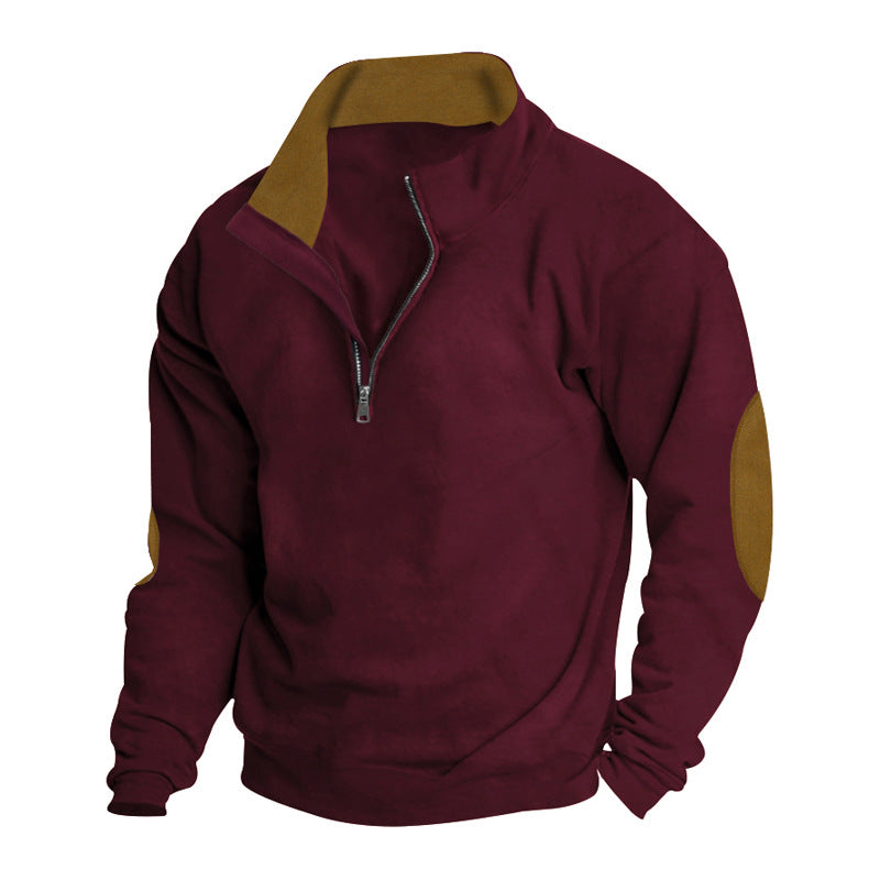 Men's Fleece Sweatshirt with Stand-up Collar and Stylish Contrast Sleeves Lisslune