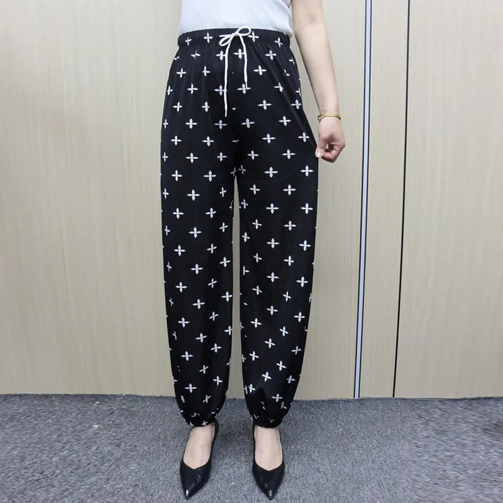 Women's Comfortable Leisure Pants with Paris Design and Elastic Waistband Lisslune