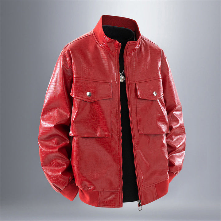 Men's Casual Synthetic Leather Jacket with Practical Pockets Lisslune