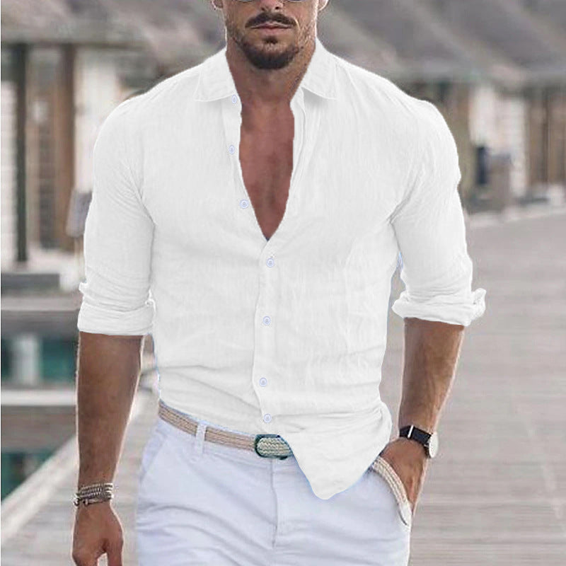 Men's casual linen shirt with button-free front and elegant details Lisslune