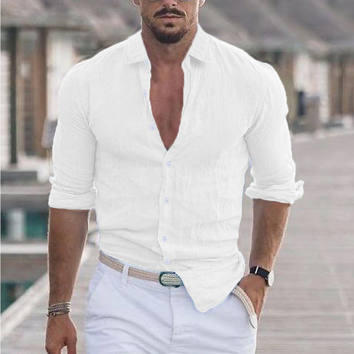 Men's casual linen shirt with button-free front and elegant details Lisslune