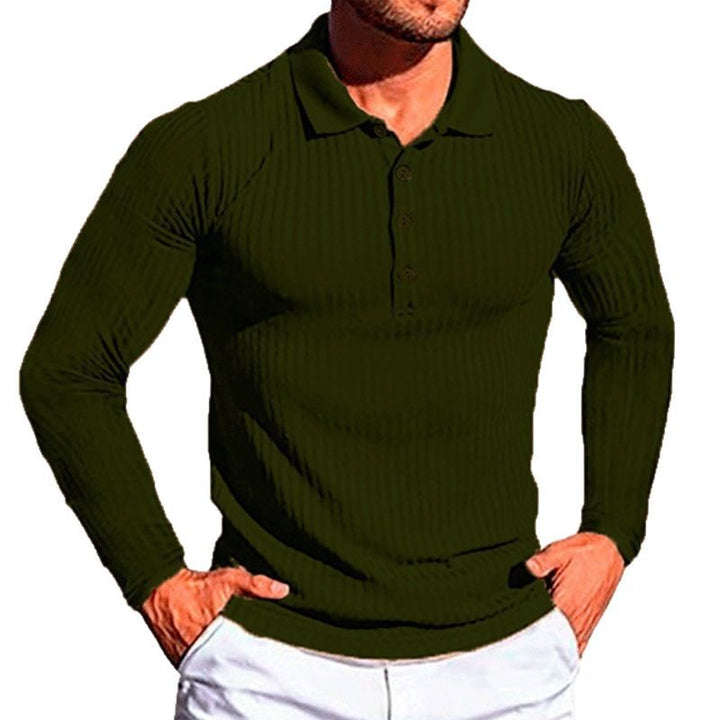 Men's Long Sleeve Polo Shirt with Textured Design Lisslune