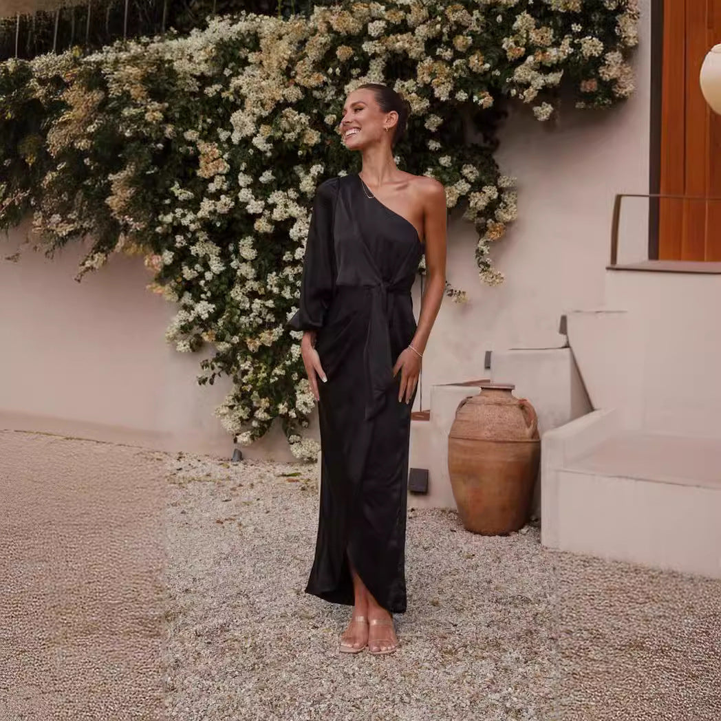 Ladies wrap dress with asymmetric design and elegant waist belt Lune London