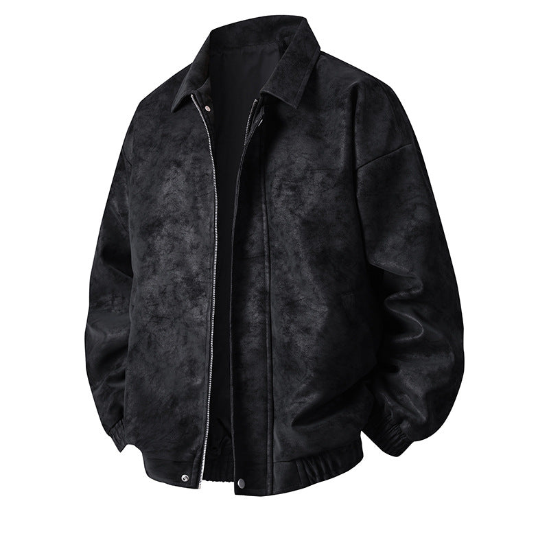 Men's synthetic leather bomber jacket with casual cut and practical pockets Lisslune