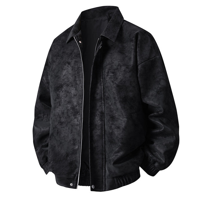 Men's synthetic leather bomber jacket with casual cut and practical pockets Lisslune