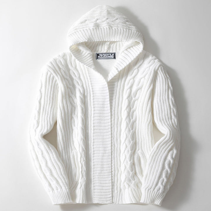 Men's chunky knit cardigan with wide collar and cable pattern Lisslune