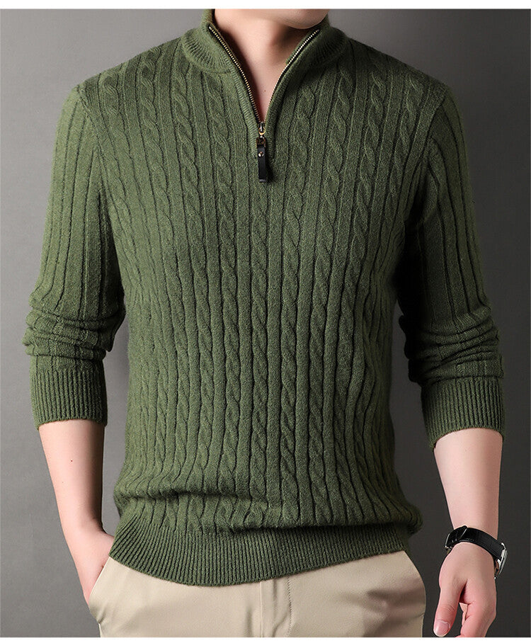 Men's pullover with zipper and textured cable pattern Lisslune