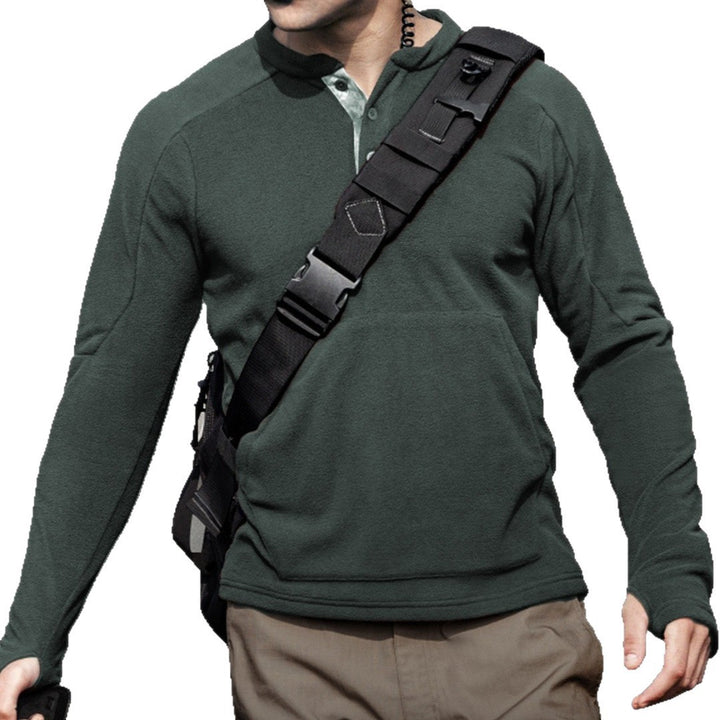 Men's fleece pullover with button placket and practical kangaroo pocket Lisslune
