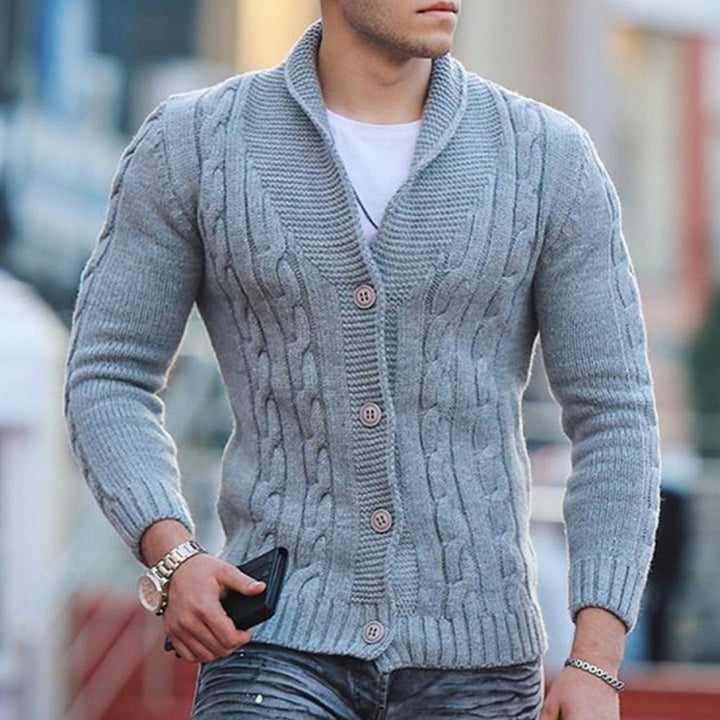 Men's cardigan with unique cable pattern and trendy shawl collar Lisslune