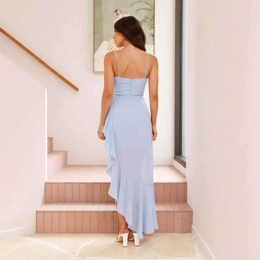 Women's maxi dress with flowing cut and ruffles