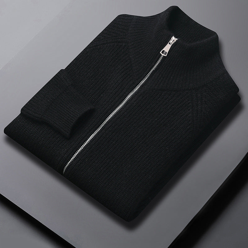 Men's Elegant Knitted Jacket with High Collar and Zipper Lisslune