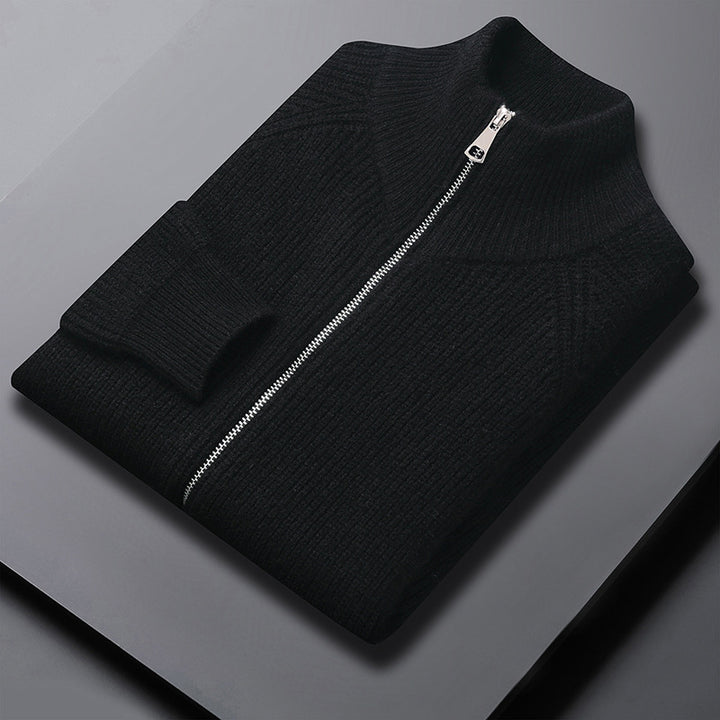Men's Elegant Knitted Jacket with High Collar and Zipper Lisslune