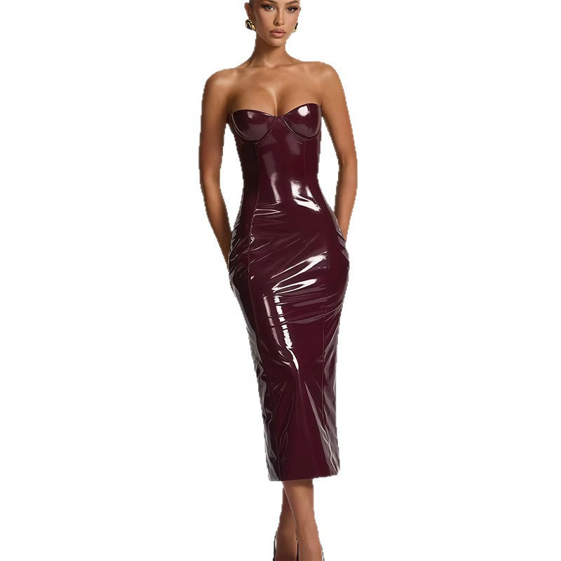 Women's bodycon dress with strapless design and glossy surface Lisslune