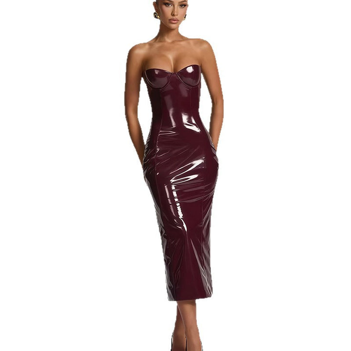 Women's bodycon dress with strapless design and glossy surface Lisslune