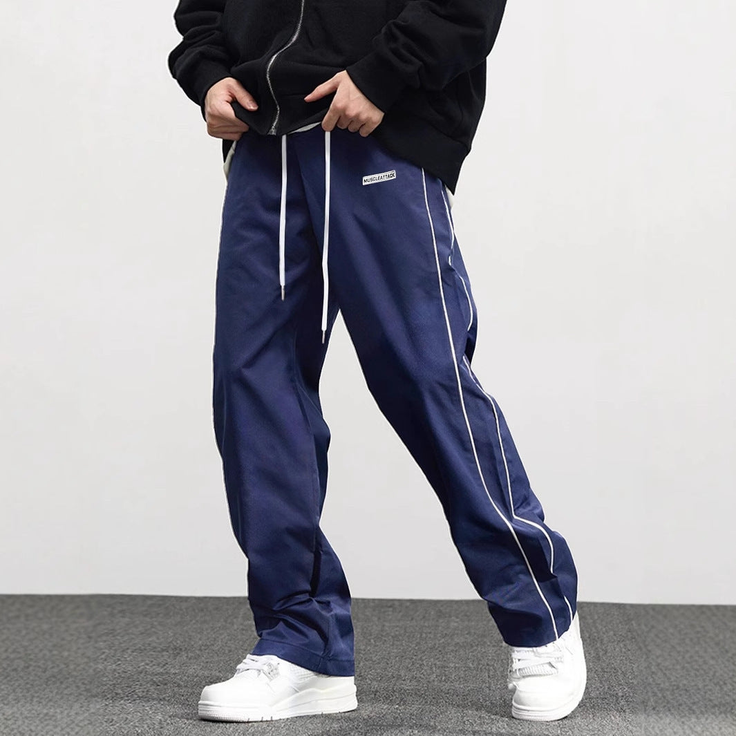 Men's Casual Jogging Pants with Elastic Waistband and Side Contrast Stripes Lisslune