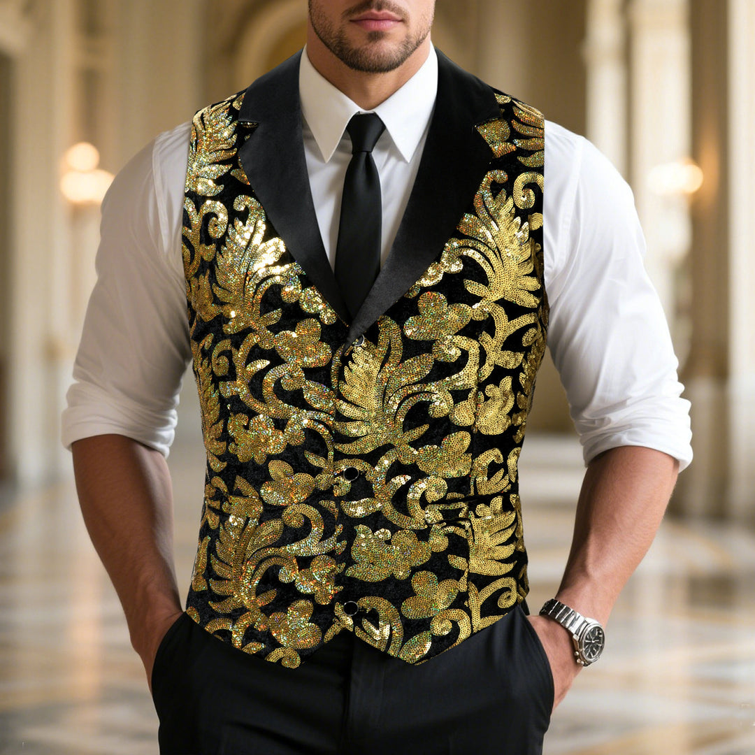 Men's shimmering festive waistcoat with floral patterns Lisslune