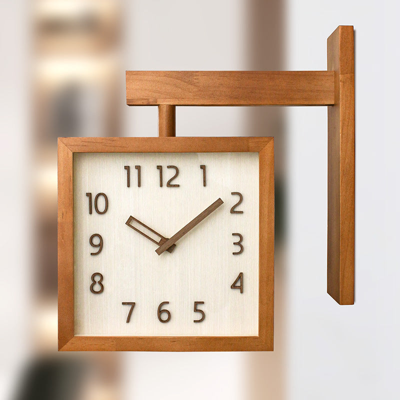 Lisslune | Wall-Corner-Two-Sided Wood-Analog-Clock