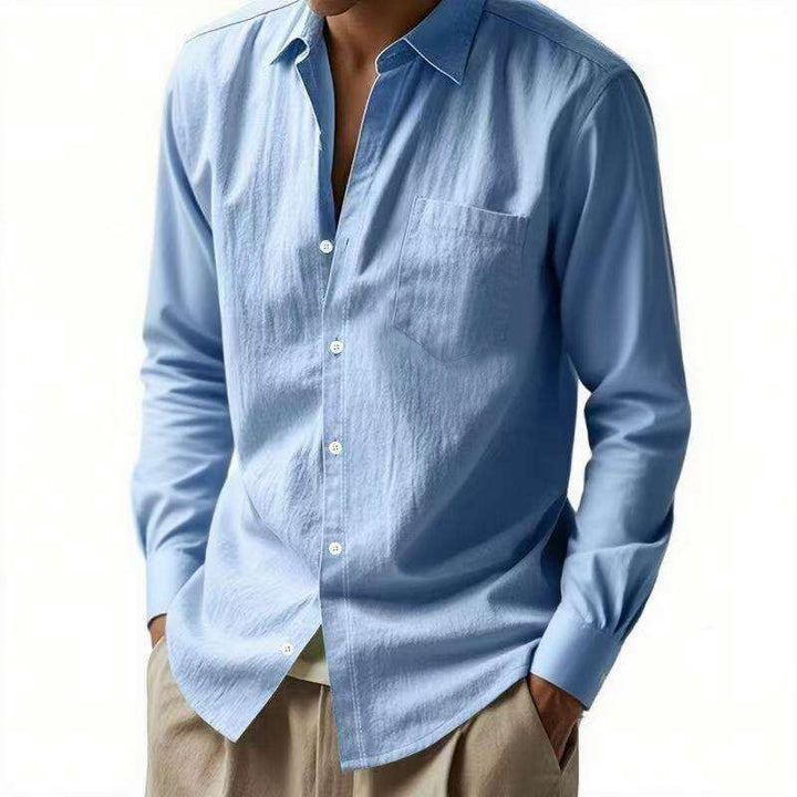 Men's Elegant Long Sleeve Shirt with Textured Upper Material and Practical Chest Pocket Lisslune