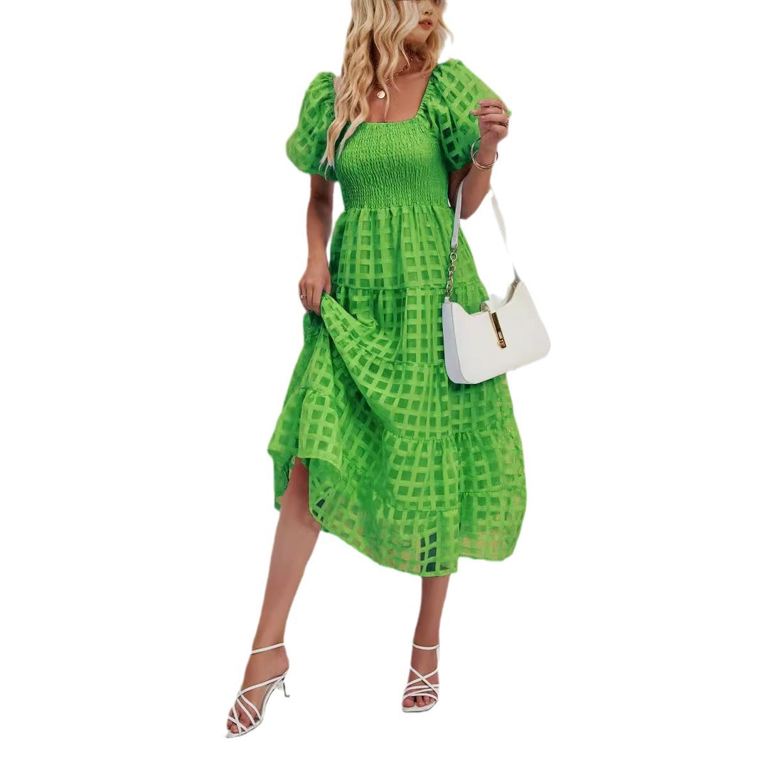 Women’s midi dress with puff sleeves and elastic waist belt Lisslune