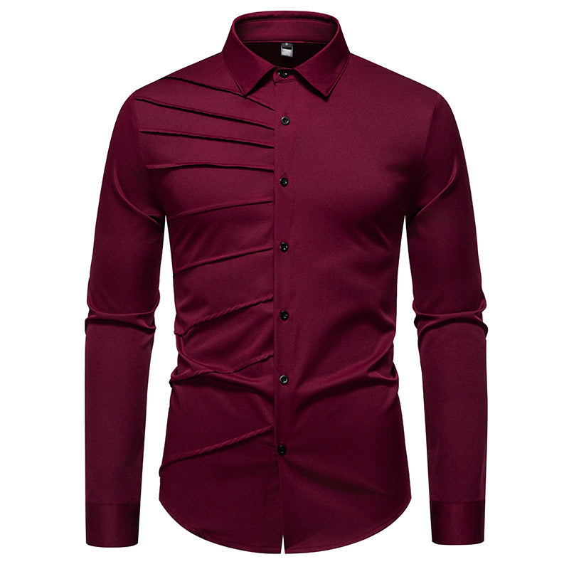 Men's fashionable long sleeve shirt with extravagant pleat design Lisslune