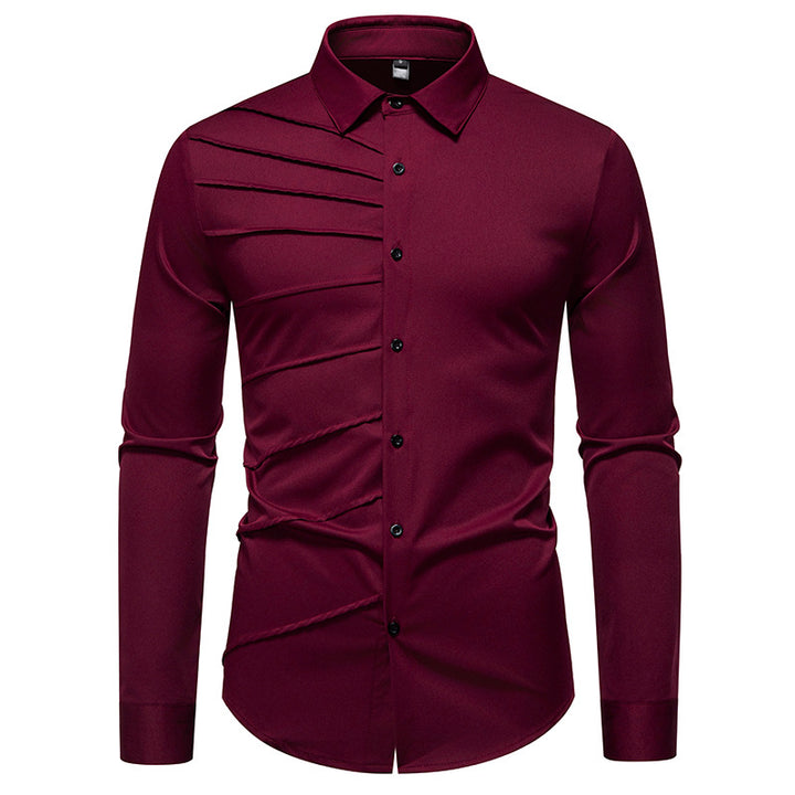 Men's fashionable long sleeve shirt with extravagant pleat design Lisslune