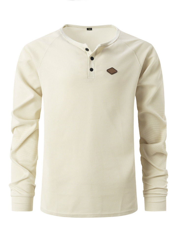 Men's Long Sleeve Henley Shirt with Textured Fabric and Fashionable Button Details Lisslune