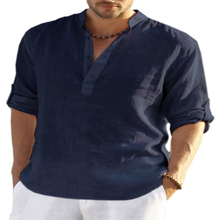 Men's linen shirt with short cuffs and modern accents Lisslune