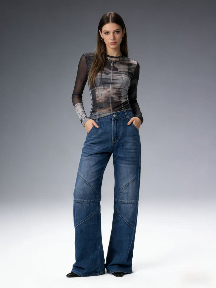 Damen Weit geschnittene Jeans mit einzigartigen Nahtdetails Lisslune