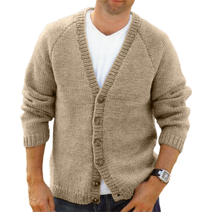Men's cozy knitted cardigan with deep V-neck and button details Lisslune