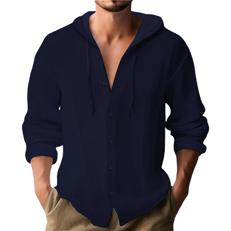 Men's Hooded Blouse with Textured Design Lisslune