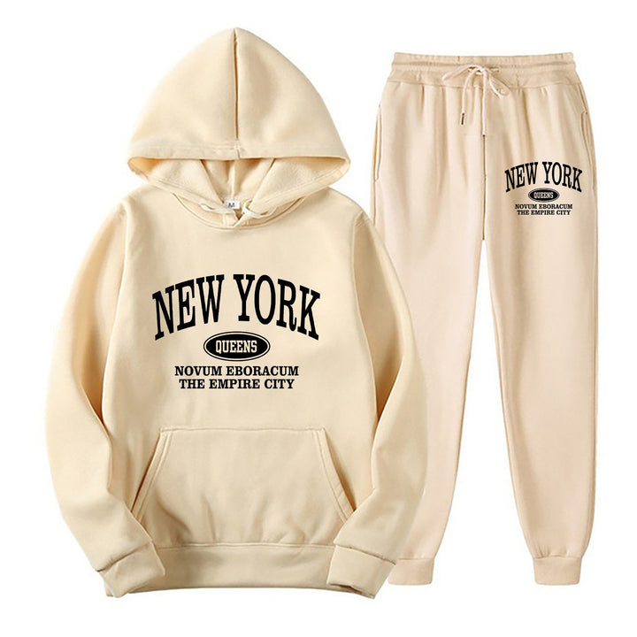 Women's Sporty Hooded Set with Large New York Print Lisslune