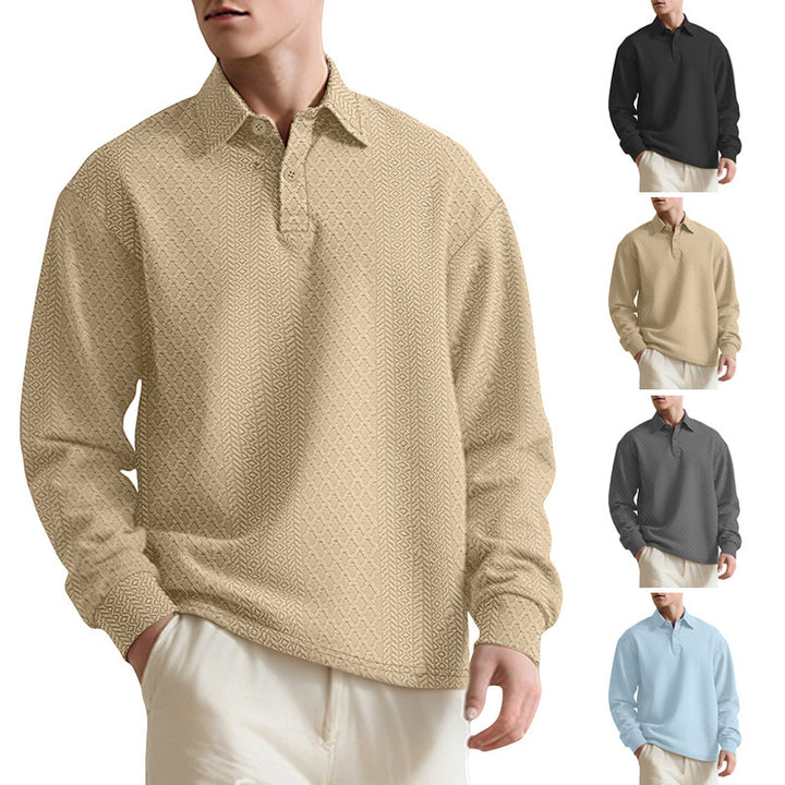 Men's fashionable long-sleeve shirt with textured surface and elegant button placket Lisslune