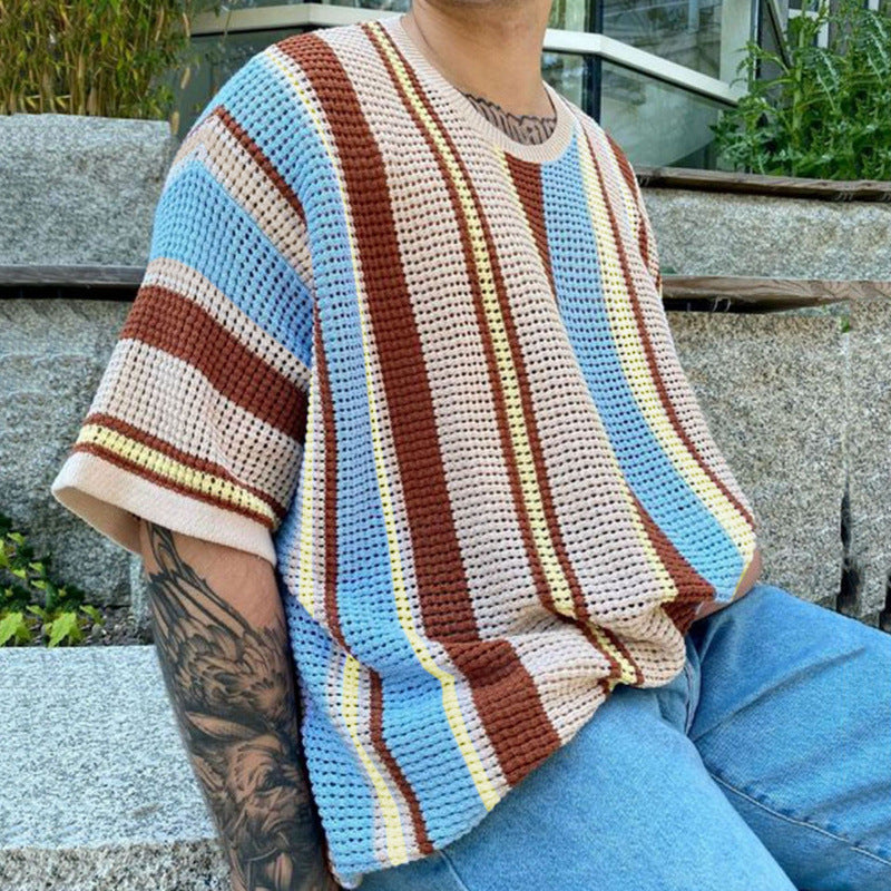Men's airy knitted T-shirt in a fashionable design with patterned fabric Lisslune