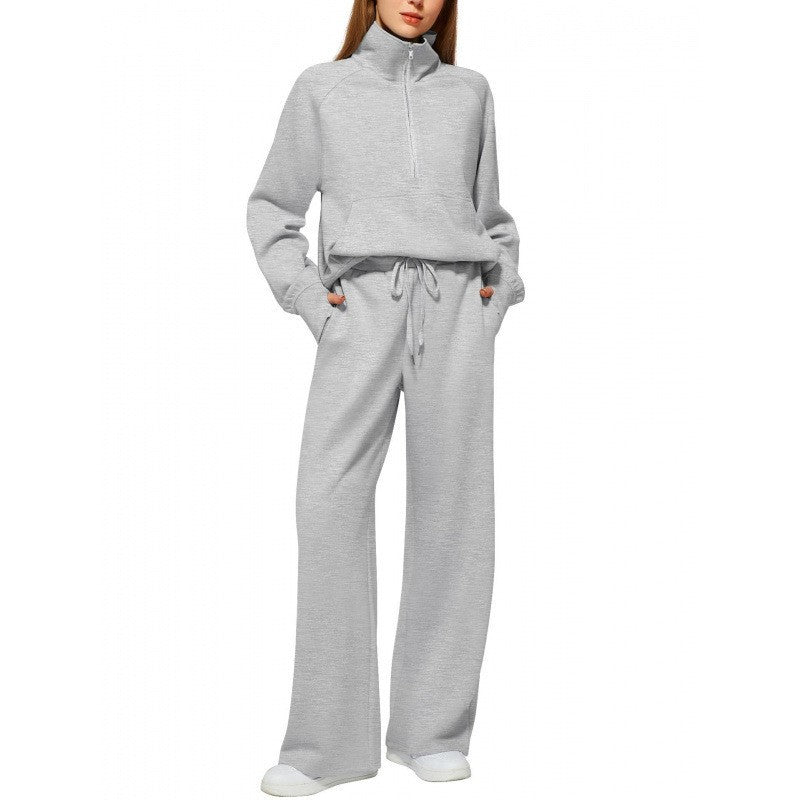 Women relaxed zip sweatshirt and wide-leg pants set Lisslune