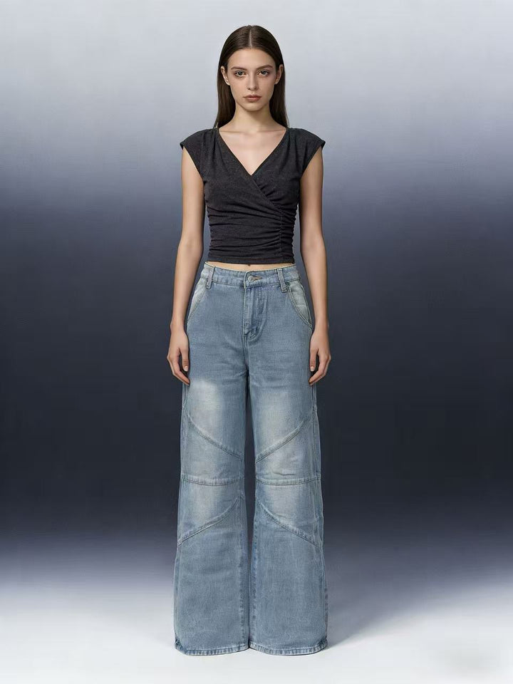 Damen Weit geschnittene Jeans mit einzigartigen Nahtdetails Lisslune