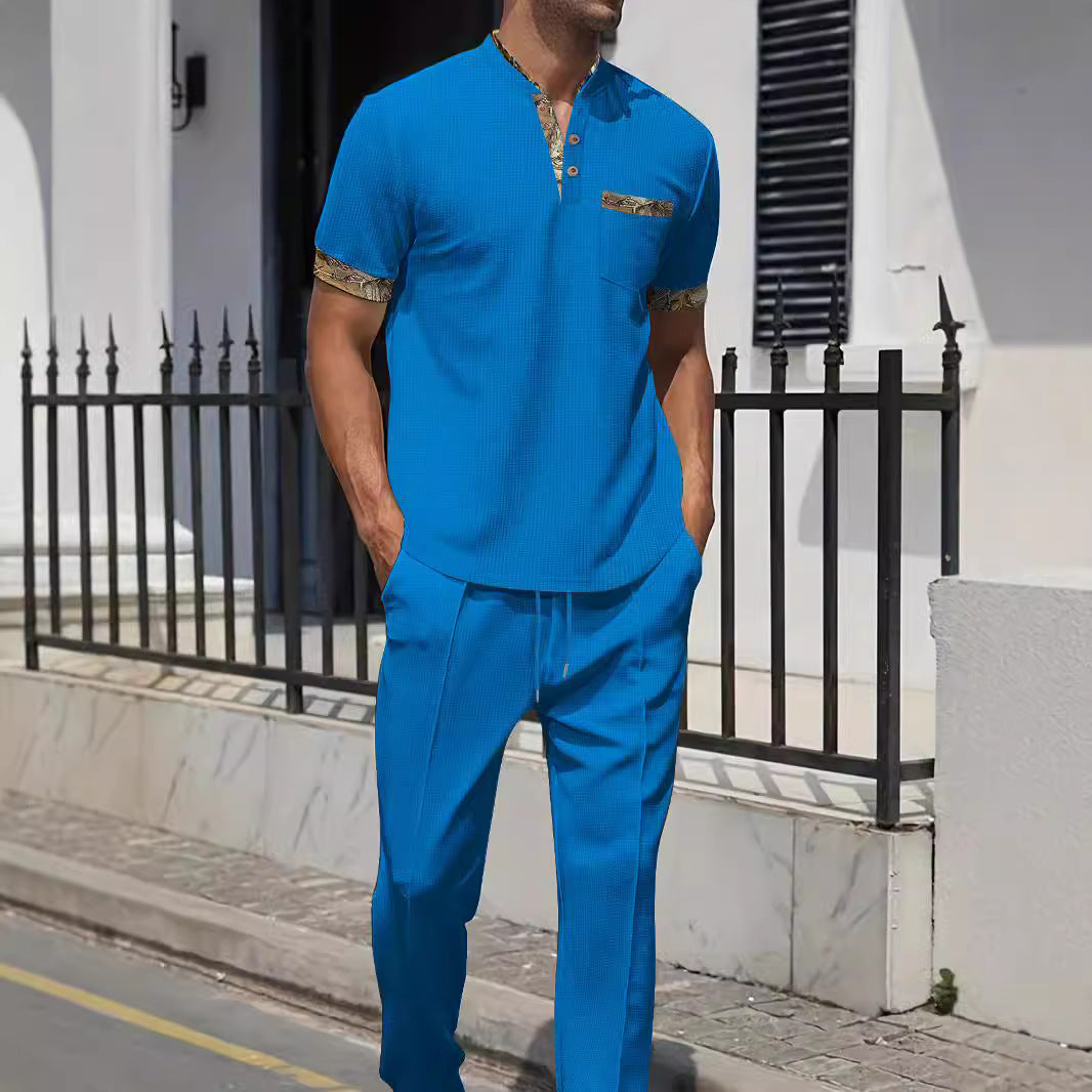 Men's Fashion Outfit Set with Textured Top and Casual Pants Lisslune