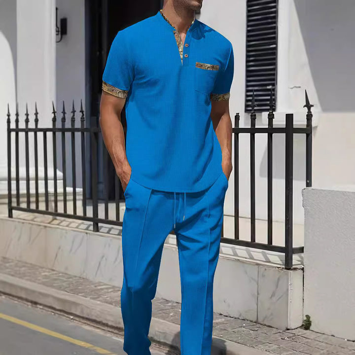 Men's Fashion Outfit Set with Textured Top and Casual Pants Lisslune