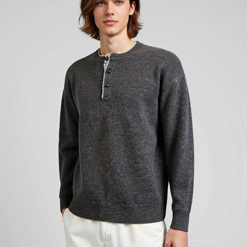 Men's Classic Pullover with Button Placket Lisslune
