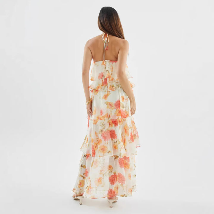 Women's maxi dress with swinging ruffles and modern dots Lisslune