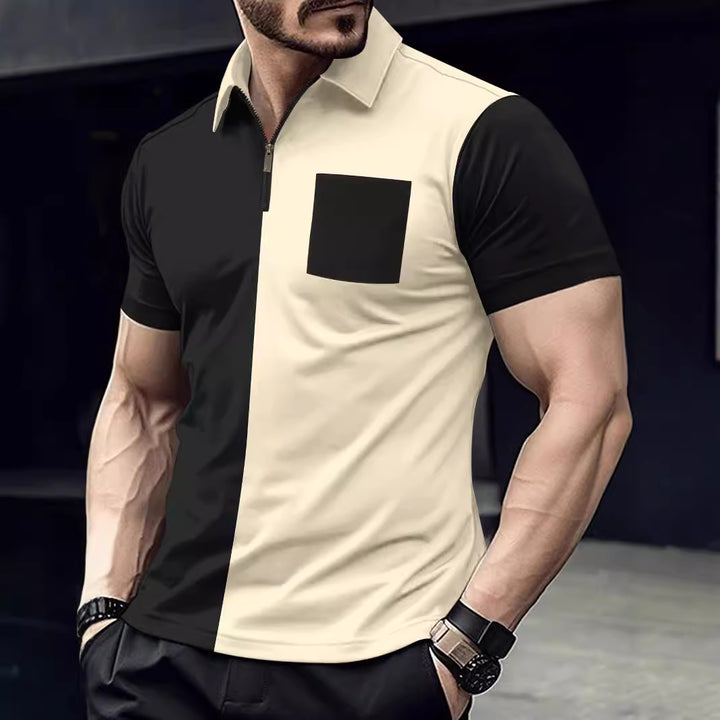 Men's modern short-sleeve shirt with zipper and contrasting color cuts Lisslune