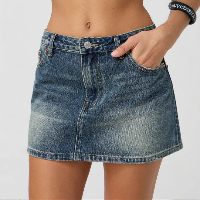 Women Denim Mini Skirt with Fashionable Pockets and Classic Cut Lisslune