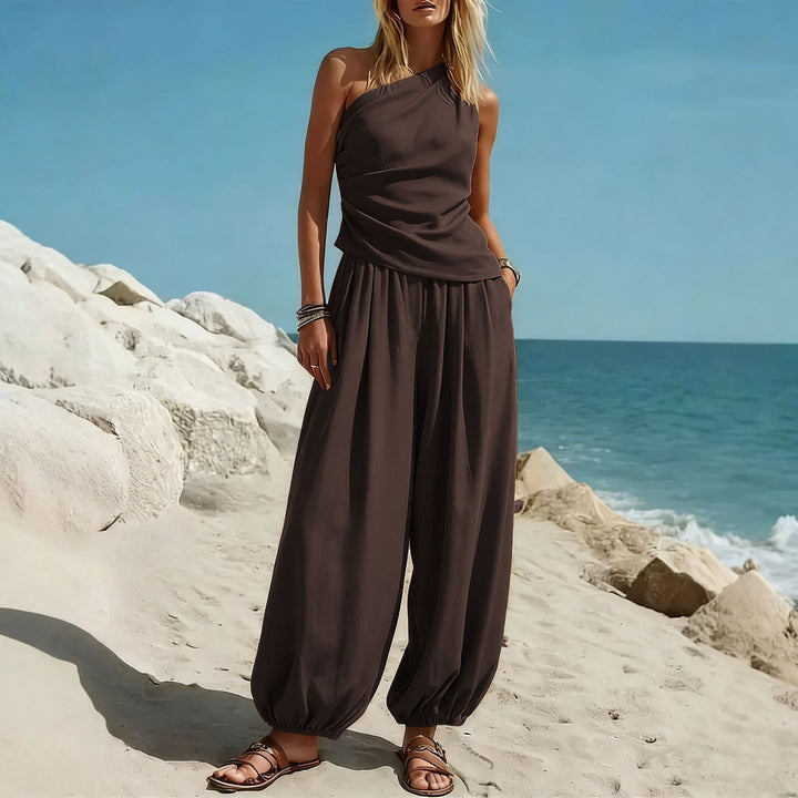 Women's Elegant One-Piece Outfit with Flowing Cut and One-Shoulder Design Lisslune