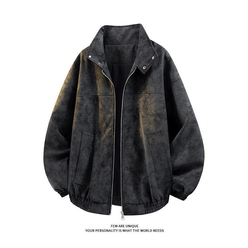 Men's Casual Oversized Jacket with High Collar and Elastic Waistband Lisslune