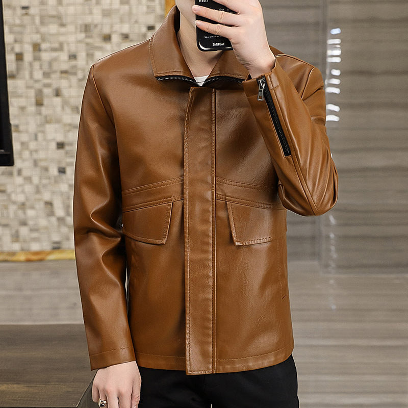 Men's fashionable synthetic leather jacket with practical pockets and stylish cut Lisslune