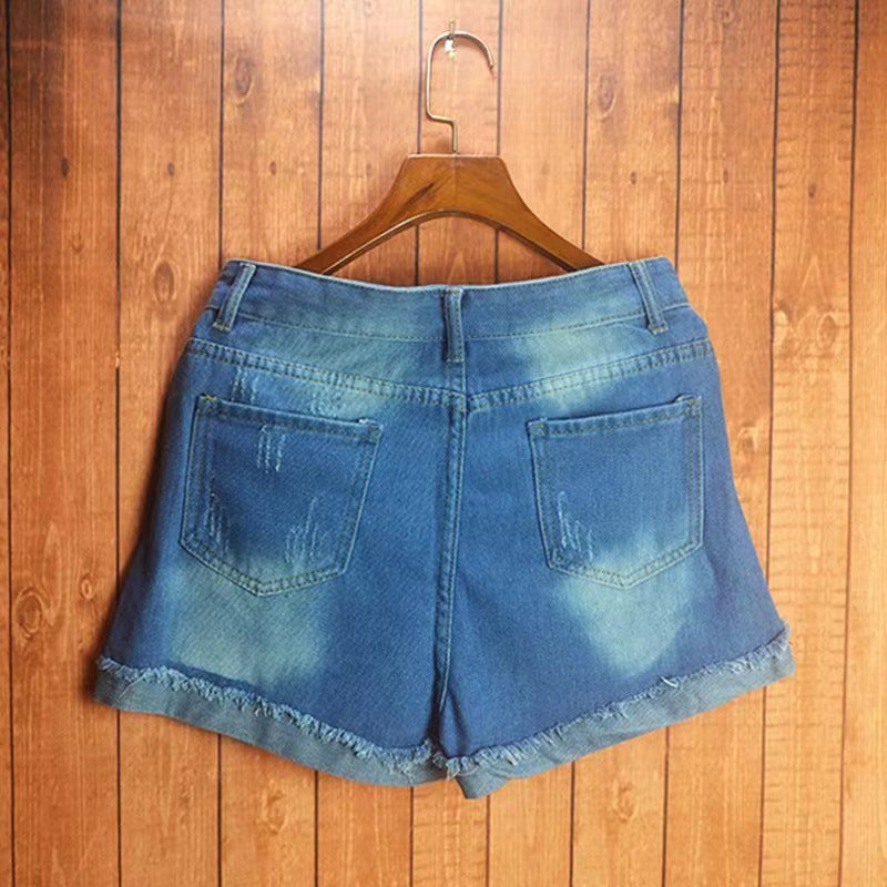 Ladies Fashion Destroyed Denim Shorts with Creative Patches Lisslune