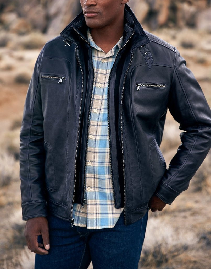 Men's casual leather jacket with modern stand-up collar and versatile pockets Lisslune